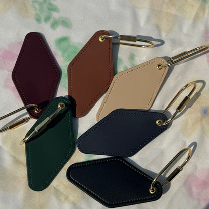 Vintage Diamond PU Leather Motel Key Tag W/ Gold Carabiner