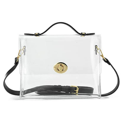 Women`s PVC Transparent Clutch Clear Purse Crossbody Bag with Leather Strap Stadium Approved Bag