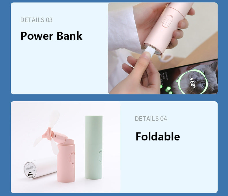 2000mAh Power Bank Folding Handheld Mini Fan Portable Rechargeable Small Foldable