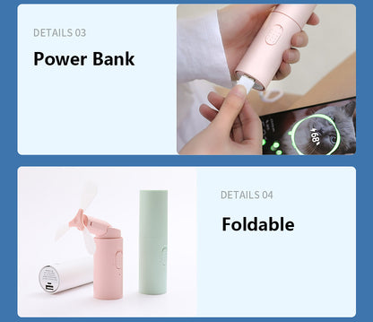 2000mAh Power Bank Folding Handheld Mini Fan Portable Rechargeable Small Foldable