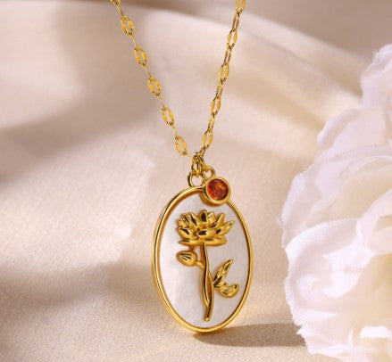 Gold Plated Iris Flower Necklace, Three-Dimensional Floral Necklace