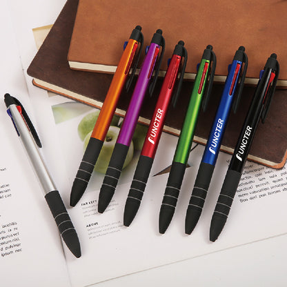 Metallic Pen Barrel 3-Color Original Retractable Ballpoint Pen 3-Ink Pen