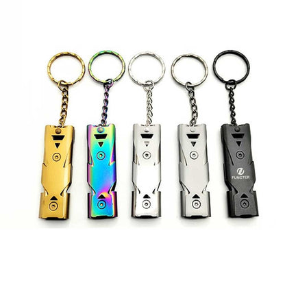 Dual Frequency Stainless Steel Whistle Keychain - High Decibel Emergency Survival Tool