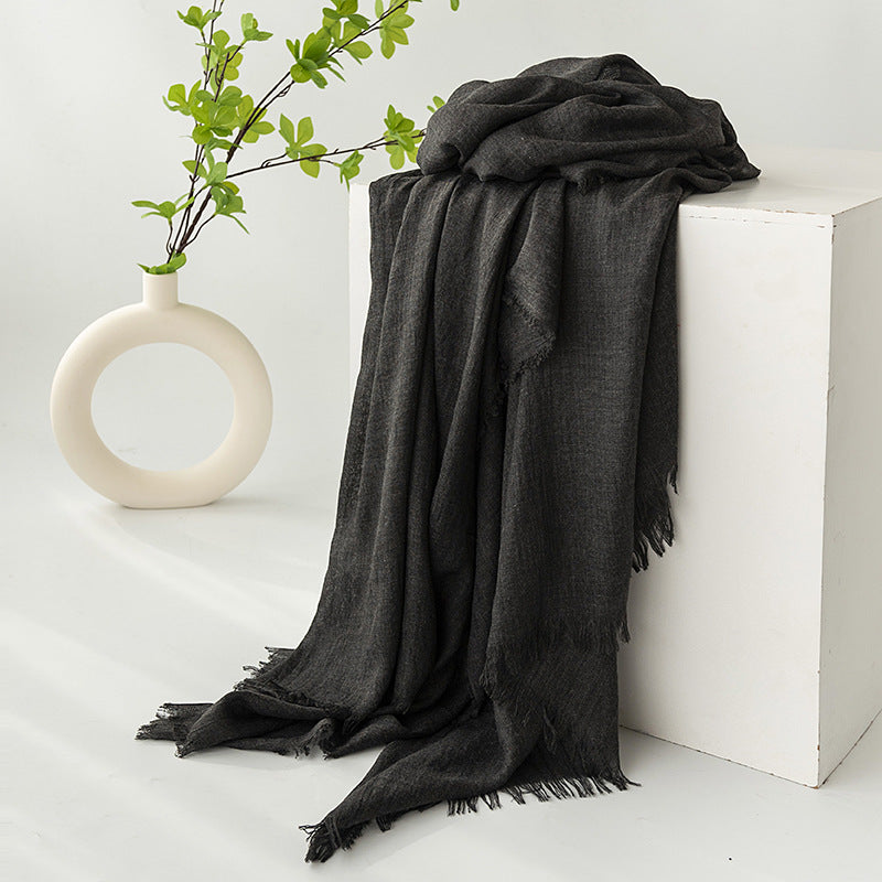 75'' Linen Feeling Scarf Pashmina Shawls Wraps Short Fringed Scarf Long Headscarf - Woven Label