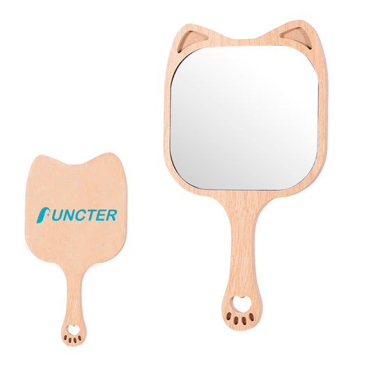 Raccoon Shape Wood Handheld Mirror Makeup Mirror - Size L