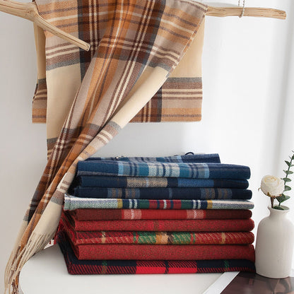 79'' Polyester Tartan Scarf Warm Autumn Winter Scarf Fringed Scarf - Woven Label