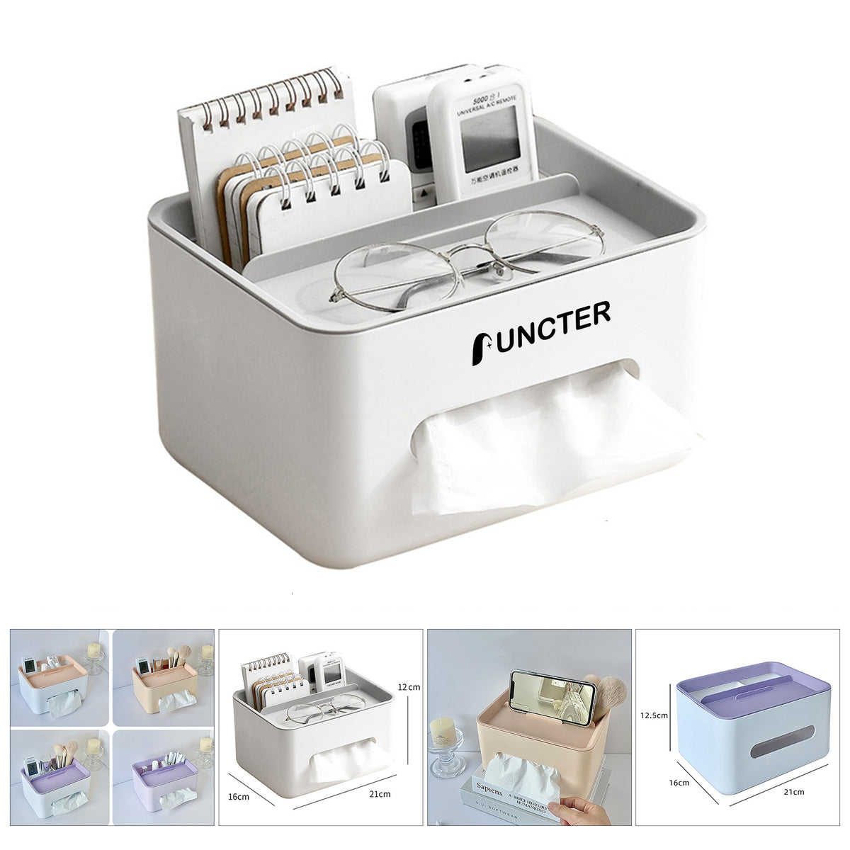 Tissue Box Organizer Cover Holder with Storage Napkin Tissue Box Holder with Remote Control
