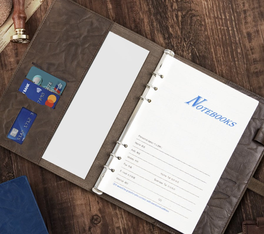 A5 Soft Leather Binder Notebook W/ Pen Holder