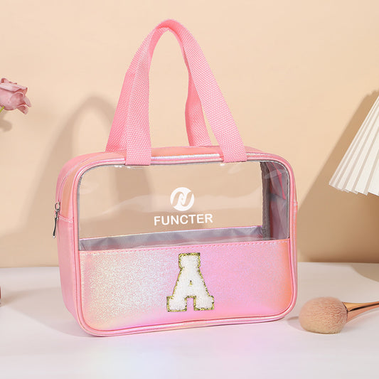 Waterproof Letter A Cosmetic Bag Toiletry Bag W/Webbing Handle