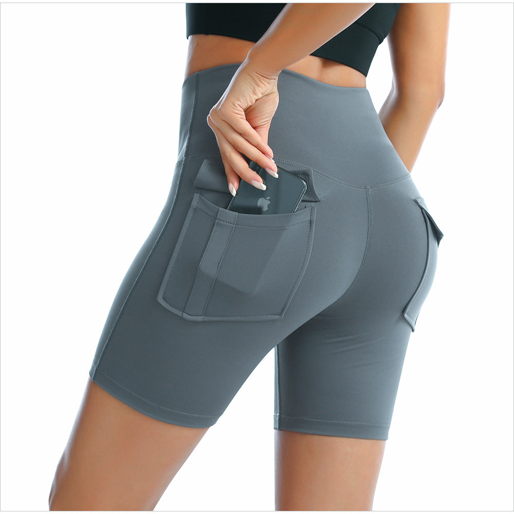 Women's Fitness High Waist Yoga Shorts Sports Tights Short Pants W/Two Pockets
