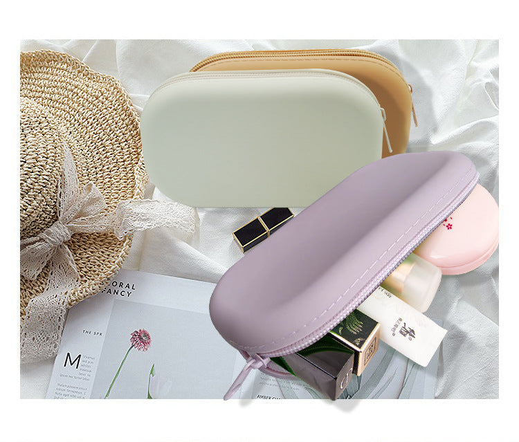 Multi Purpose Organizer Bag Portable Silicone Zippered Makeup Bag With Strap