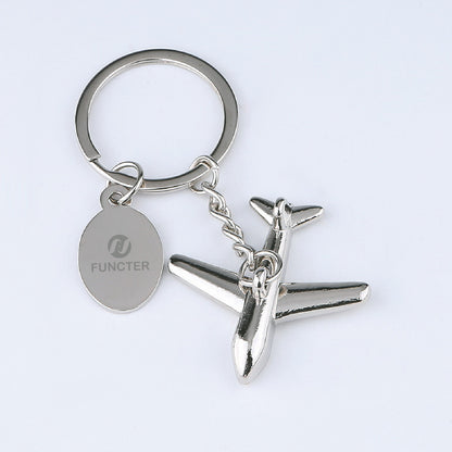 Aircraft Key Chain with Oval Hang Tag Plane Shaped Keychain