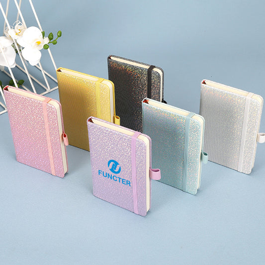A7 College Line Notebook Glitter Journal w/Band Closure Pen Loop Hardcover Notebook Pocket Journal
