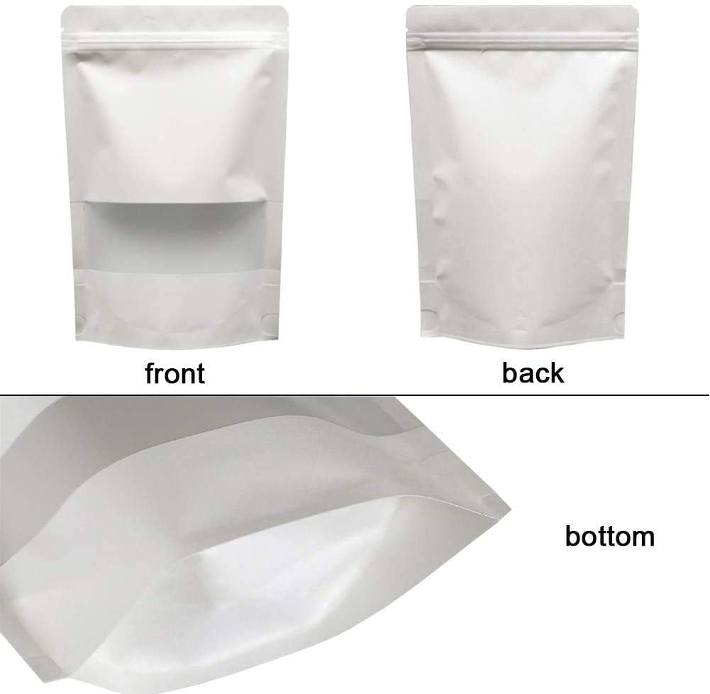 7.9 x 11.8" White Kraft Paper Bags W/Window Stand Up Ziplock Resealable Pouch Coffee Bag