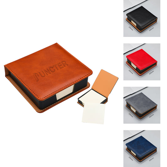Leatherette PU Sticky Note Holder With Non-Adhesive Note Pads - Portable Desk/Travel Memo Box