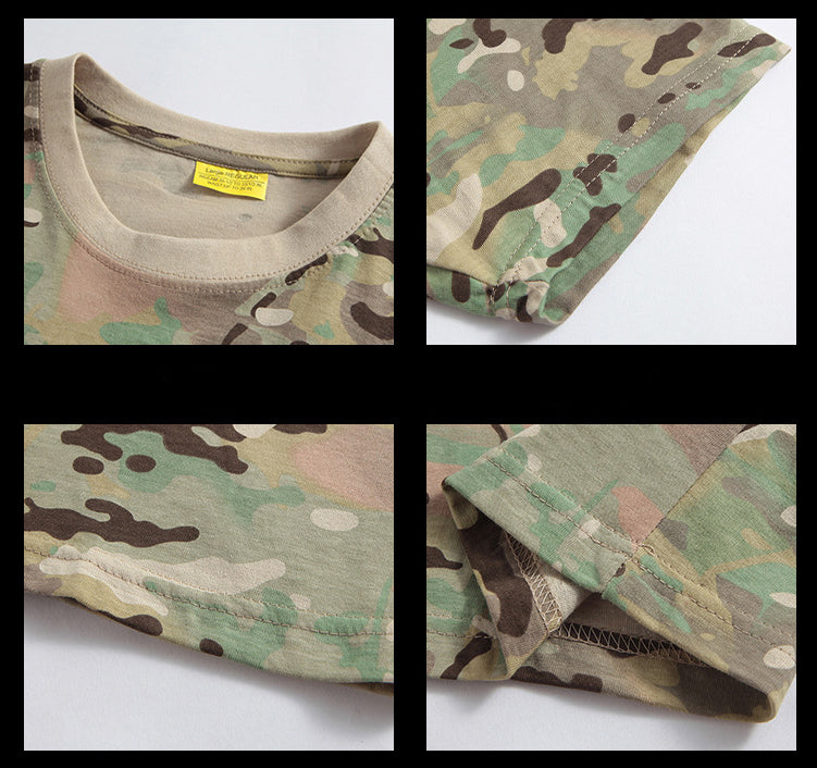 Cotton Camouflage Crewneck T Shirt Short Sleeve Tee