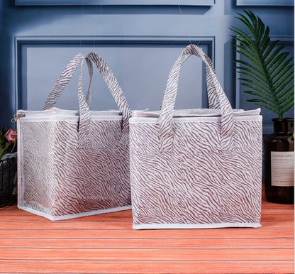 Insulated Lunch Bag with Inner Pocket Printed Canvas Fabric Reusable Cooler Tote Box(28*28*36cm)
