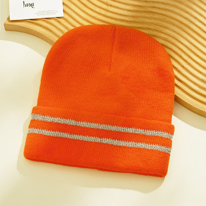 Reflective Double Stripes Unisex Adult Knit Cuffed Beanie Hat