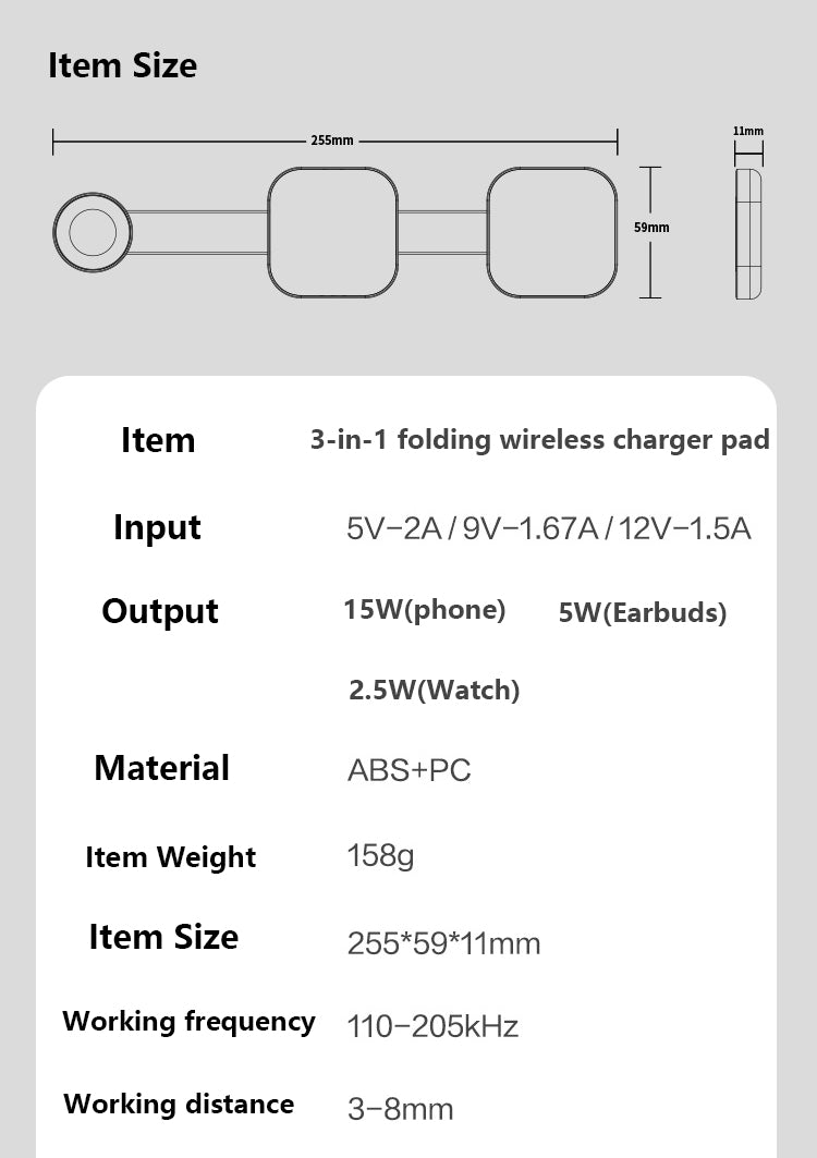 Engraved 3" 1 Foldable Magnetic Wireless Charger Wireless Charging Pad For Multiple Devices