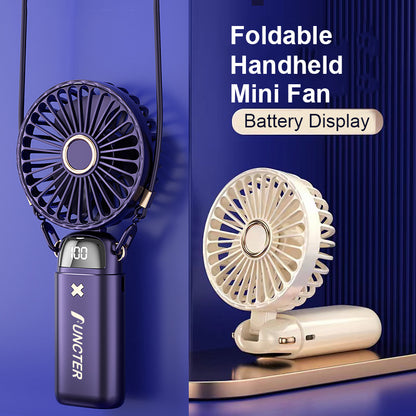 Foldable Mini Handheld Fan Phone Holder With Battery Display Adjustable Wind Speed