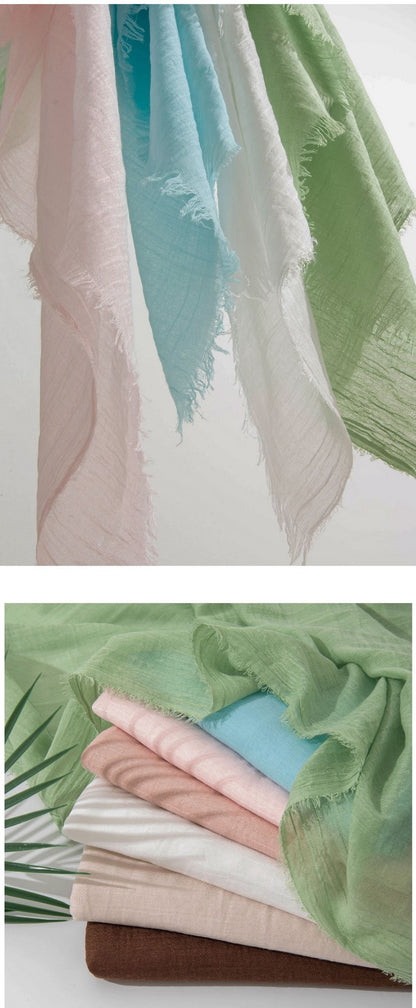 75'' Linen Feeling Scarf Pashmina Shawls Wraps Short Fringed Scarf Long Headscarf - Embroider