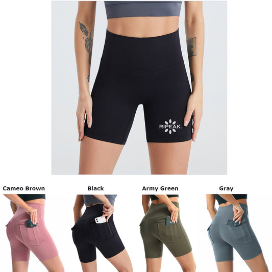 Women's Fitness High Waist Yoga Shorts Sports Tights Short Pants W/Two Pockets