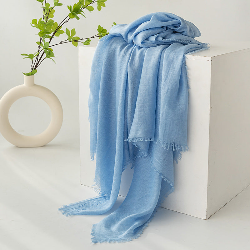 75'' Linen Feeling Scarf Pashmina Shawls Wraps Short Fringed Scarf Long Headscarf - Woven Label