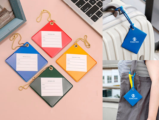 Square Shape PU Leather Luggage Tag Personalizable Travel ID Tag