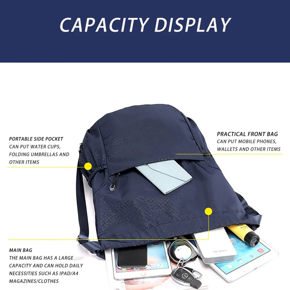 Waterproof Oxford Drawstring Backpack Sports Yoga Sackpack-Size S