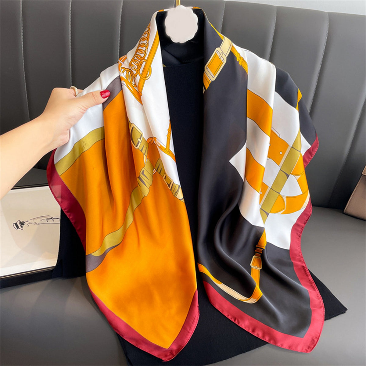 Custom 35.5" x 35.5" Polyester Satin Silk Feeling Headband Women's shawl