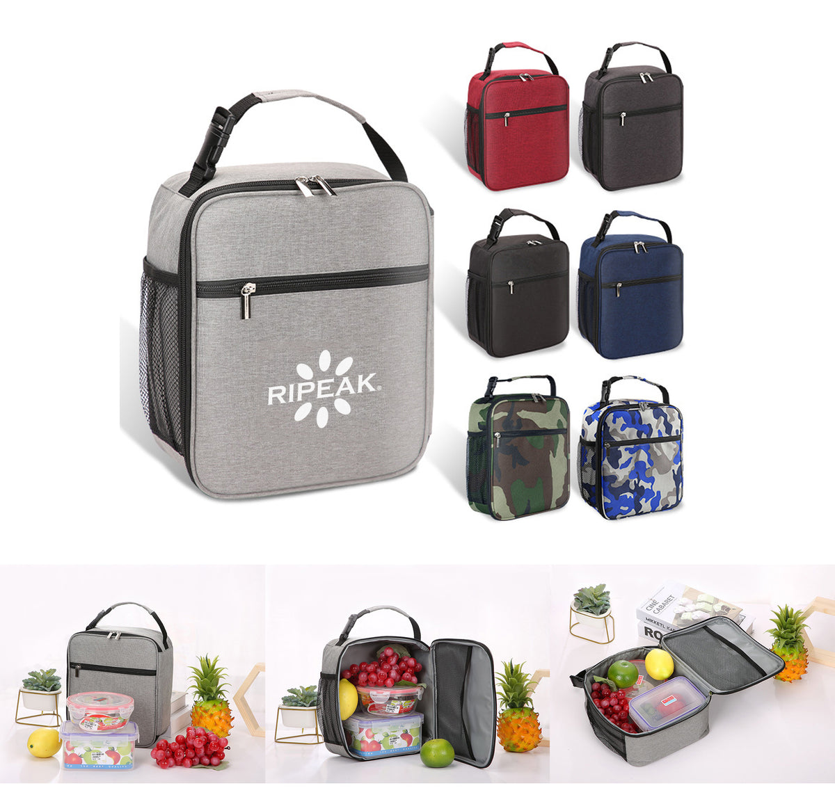 Large Capacity Oxford Lunch Tote With One Side Mesh Pocket