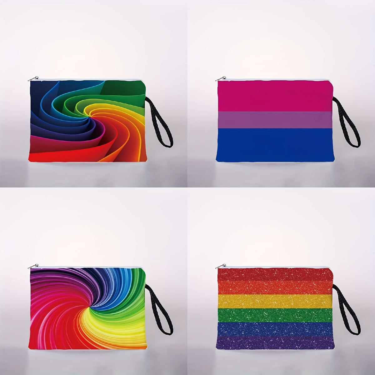 Rainbow Pattern Zipper Letter Polyester Bag 7 x 11"