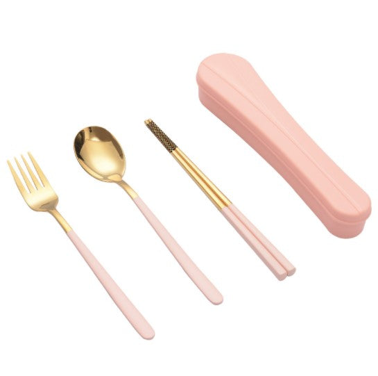 Portable 304 Stainless Steel Spoons Forks and Chopsticks Set