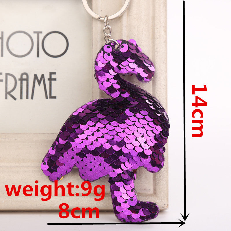 Flamingo Shaped Reversible Sequins Keychain