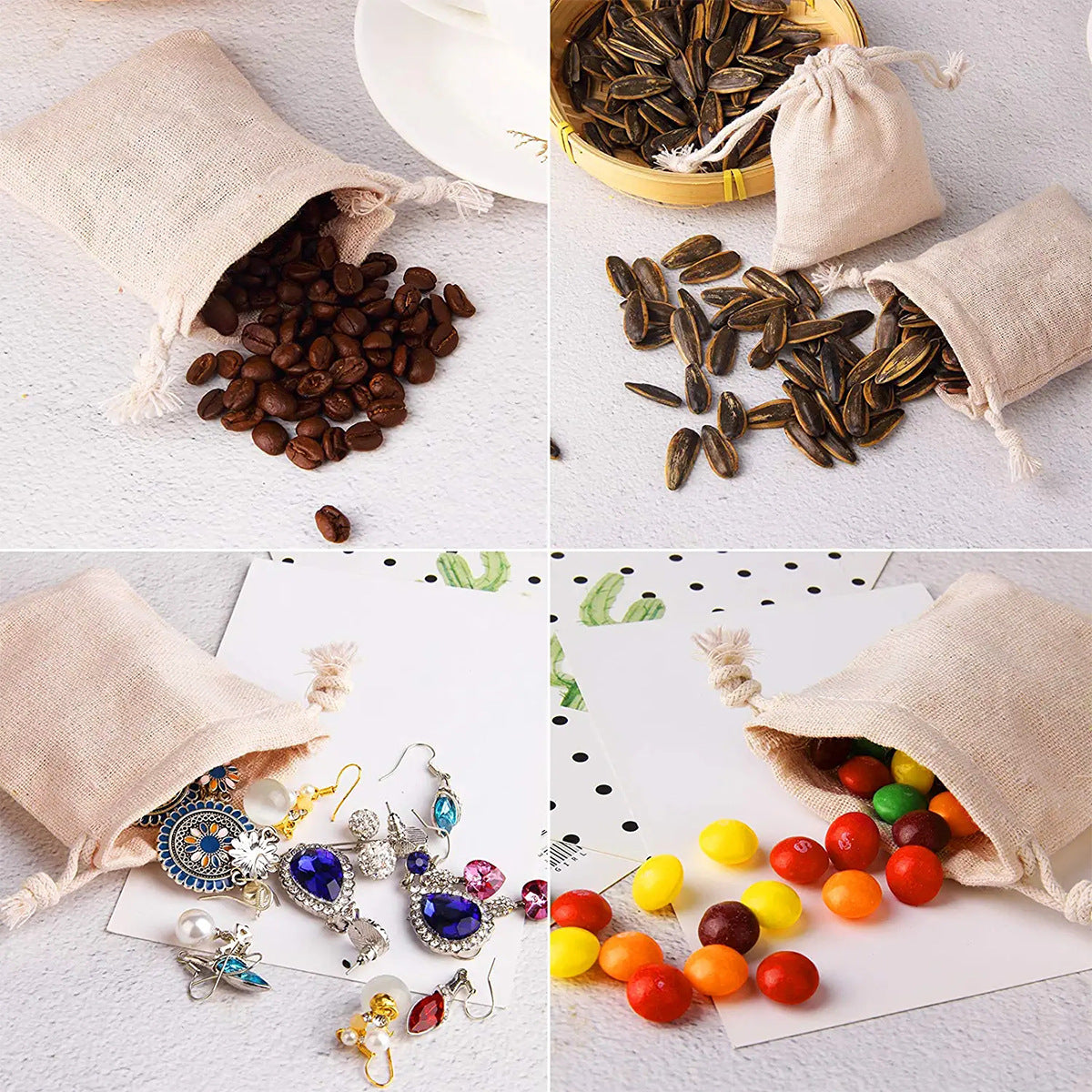 Custom 3.15" X 4" 8 Oz High Top Linen Cloth Drawstring Bags Jewelry Wedding Candy Gift Bags