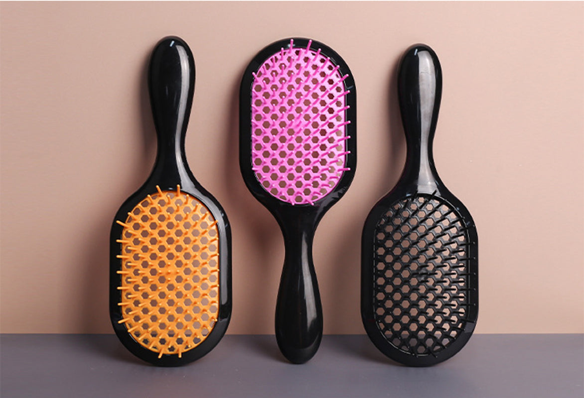 Hollow Out Hair Brush Scalp Massage Comb With Black Grip For Dry & Wet Hair