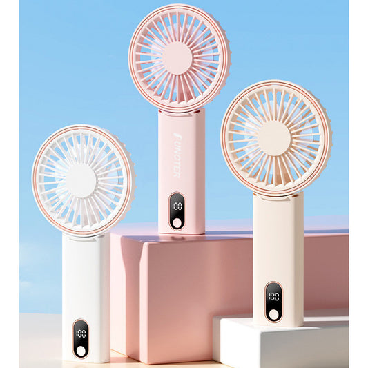 Mini Foldable Handheld Fan Portable Rechargeable Fan Phone Stand With Lanyard & Battery Display