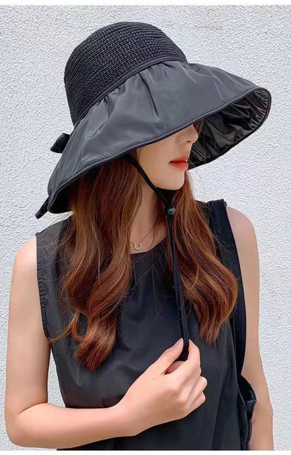 Women's Sun hat Sun Protection hat Women's Beach hat Wide Eaves Straw hat Foldable Sun hat