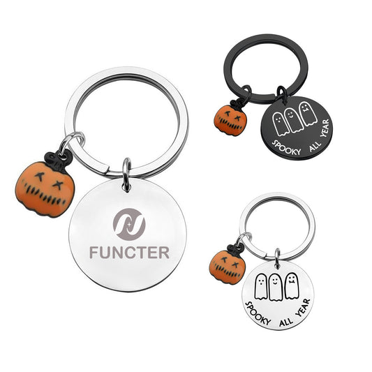 Halloween Ghost Keychain With Pumpkin Icon