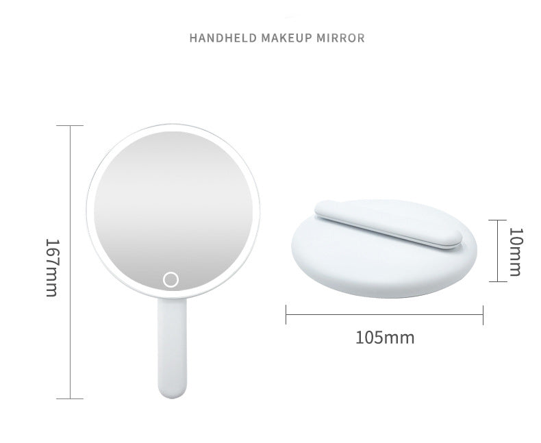 Round Handle 360 Degree Rotating Folding LED Makeup Mirror