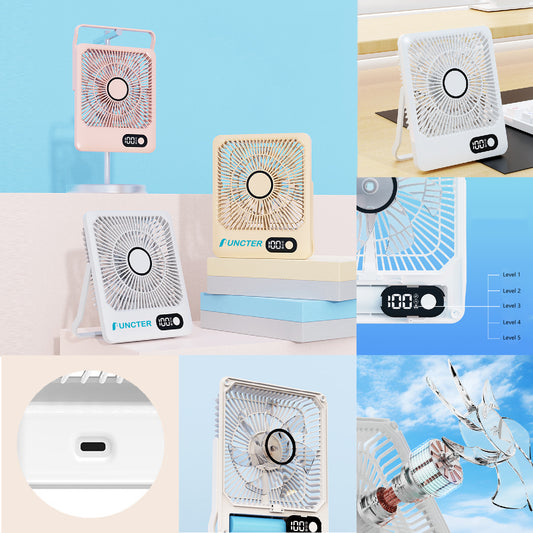 Desk Fan Rechargeable 180 Tilt Folding Fan Hook Hanging Fan 5 Speeds Adjustable Ultra Quiet