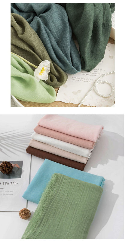 75'' Linen Feeling Scarf Pashmina Shawls Wraps Short Fringed Scarf Long Headscarf - Woven Label