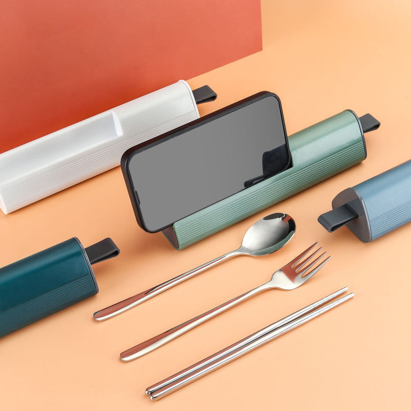 3 Pieces Camping Tableware Set Portable Travel Utensils Set with Case Phone Holder