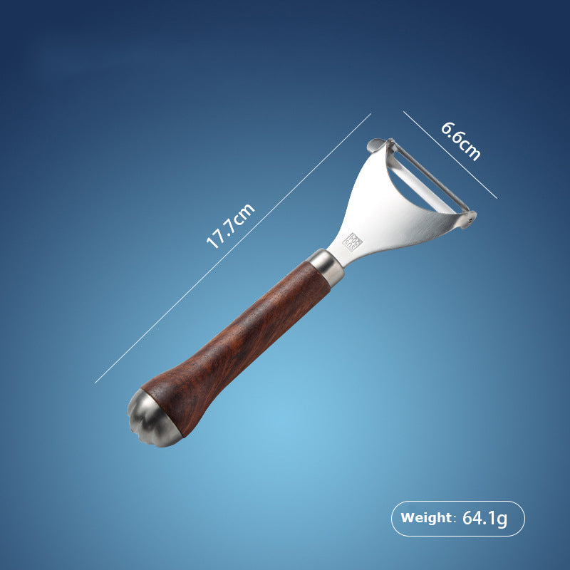 Silver Y Shaped Fruit Parer With Cat Claw Shaped Wood Handle