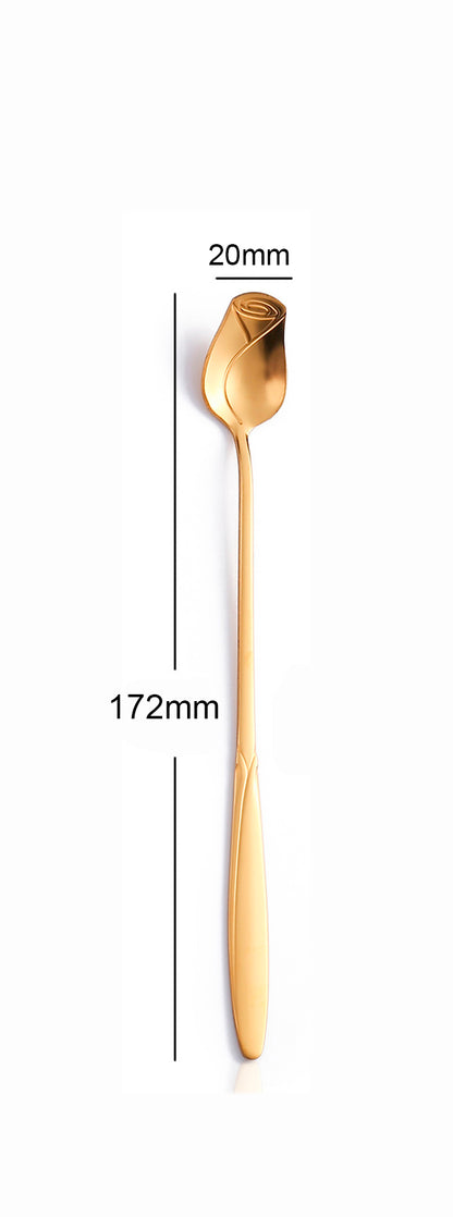 Rose Flower Stainless Steel Tea Spoon Dessert Spoon - Size L