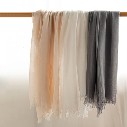 75'' Linen Feeling Scarf Pashmina Shawls Wraps Short Fringed Scarf Long Headscarf - Woven Label