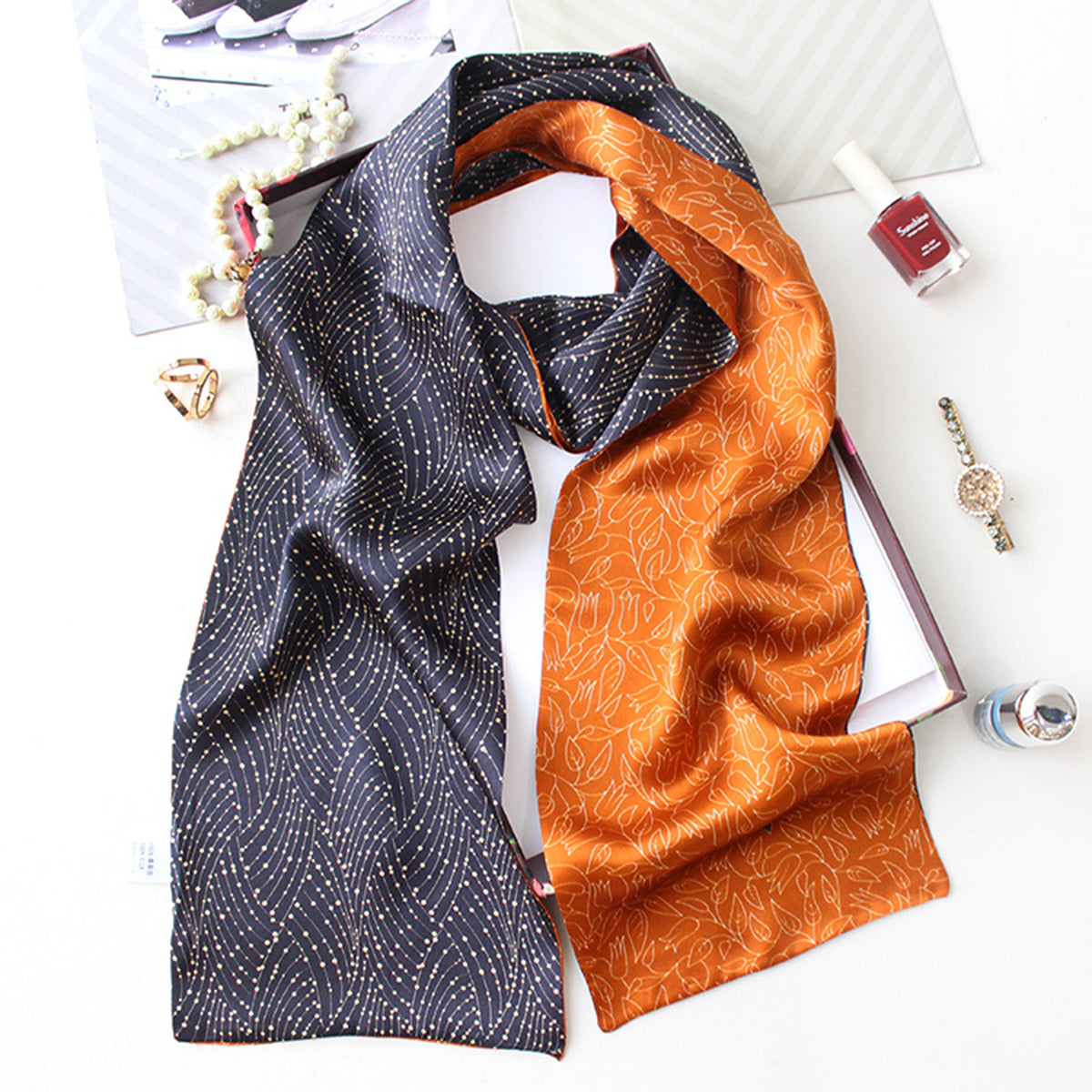 Custom 5.9" x 57" 100% Silk Long Neck Scarf Silk Satin Stole