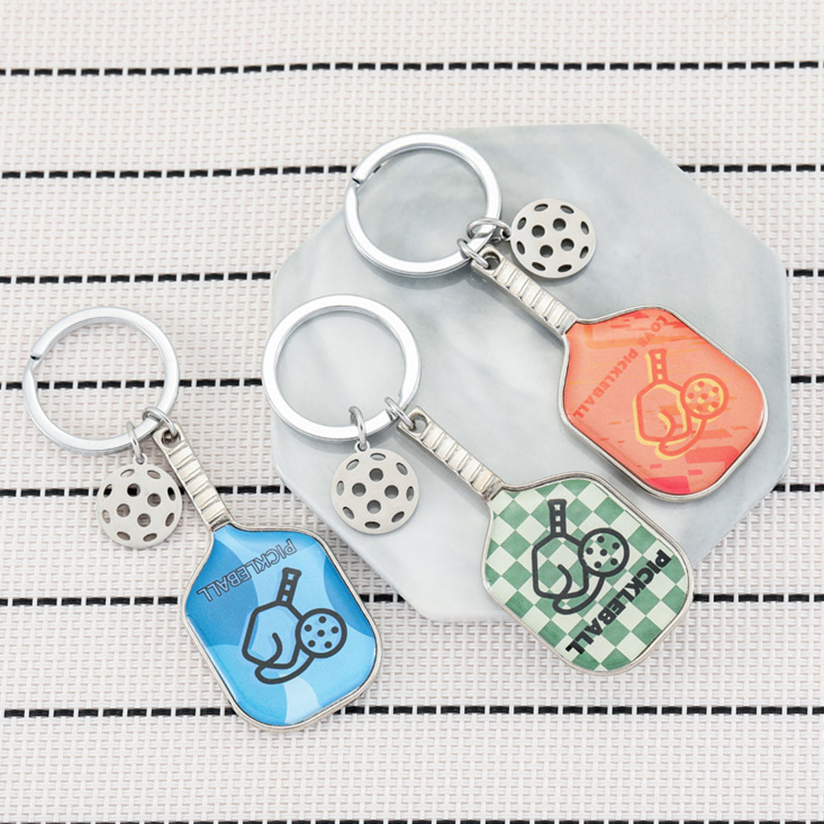 Mini Metal Pickleball Pat Keychain Sport Keyring