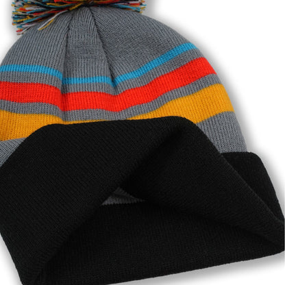 Colorful Striped Knit Hat W/ Pom-pom