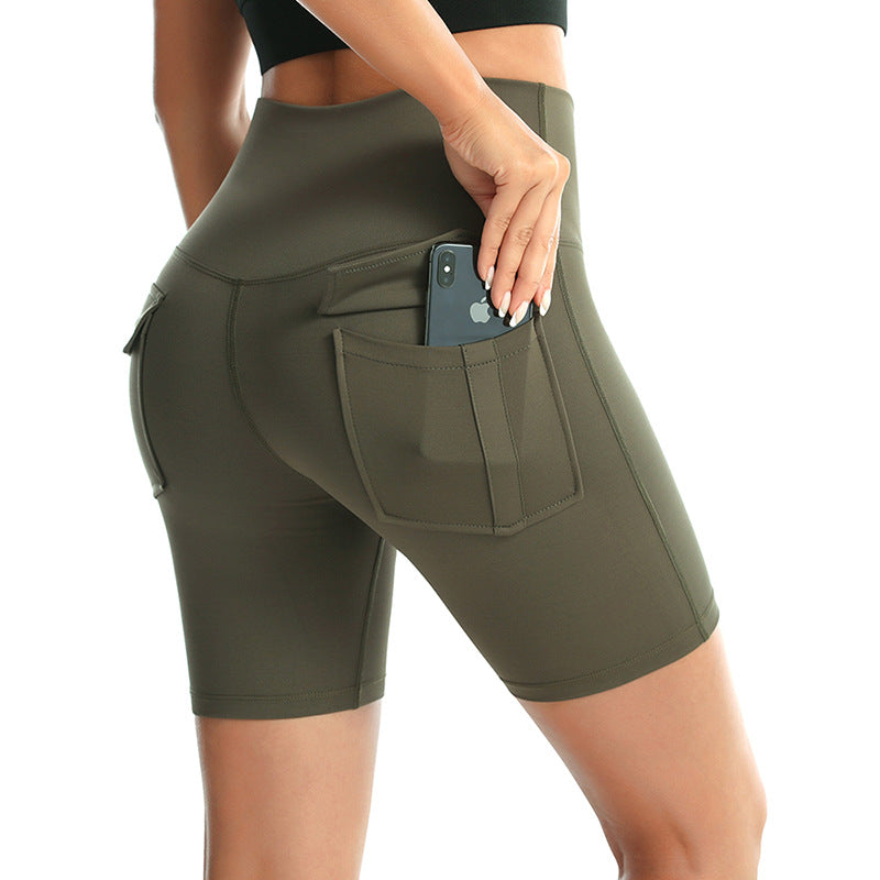 Women's Fitness High Waist Yoga Shorts Sports Tights Short Pants W/Two Pockets